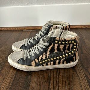 Golden Goose Intermix Private Edition Studded Tiger
Stripe Slides